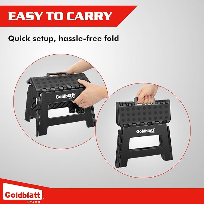 Goldblatt 8.5" Folding Step Stool for Adults and Kids, Lightweight Heavy-Duty Plastic Portable Foldable Stool with Non-Slip Top and Anti-Skid Feet, 300 lbs Capacity, Kitchen & Bathroom, Black
