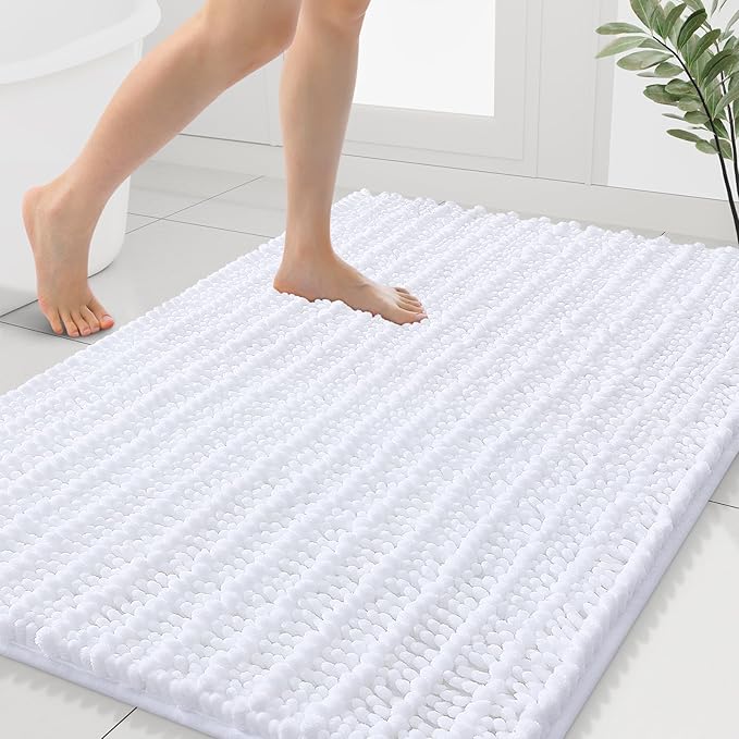 Smiry Bathroom Rugs Mat 40x32, Extra Soft Absorbent Chenille Bath Rugs, Non Slip Rubber Backing Machine Washable Quick Dry Bath Mats for Bathroom Floor, Tub, Shower, Home Decor Accessories, White