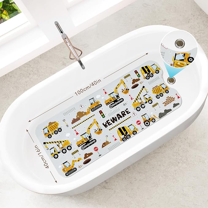 SHUCHING Baby Bath Mat for Tub Non Slip-40 X 16 Inch, Kids Bathtub Mat Mold Free, Long Shower Mat Anti Slip for Bathroom, Machine Washable, Vehicle