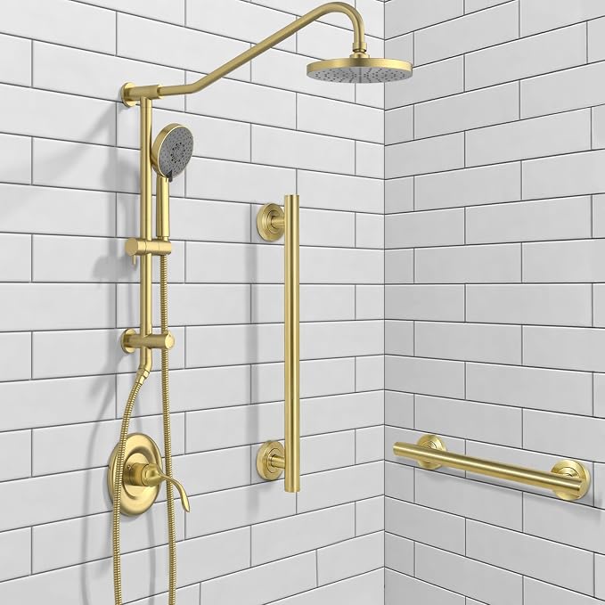 Lava Odoro Shower Grab Bar, Modern Stainless Steel Handicap Grab Bar for Bathtubs and Showers, Shower Safety Bar for Seniors Disabled, ADA-Compliant (Brushed Gold, 12 Inch)