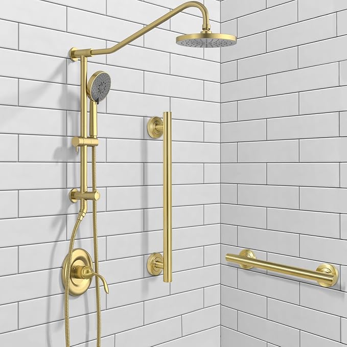 Lava Odoro Shower Grab Bar, Modern Stainless Steel Handicap Grab Bar for Bathtubs and Showers, Shower Safety Bar for Seniors Disabled, ADA-Compliant (Brushed Gold, 18 Inch)