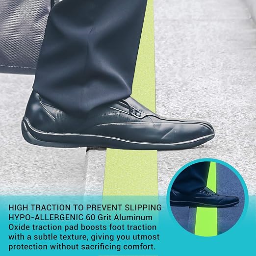 LifeGrip Anti Slip Traction Treads with Glow in Dark Stripe (12-Pack), 2" X 12", Best Grip Tape 80 Grit Non Slip, Pre-Cut Strips, Rounded Corners, Full Green - Right Size and Easy Application
