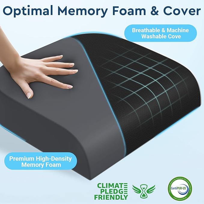 Seat Cushion, Memory Foam Office Chair Cushions for Long Sitting Hours, Chair Pad for Sciatica, Coccyx, Tailbone, Hip Pain & Pressure Relief, Office, Home,Car Seats,Airplane, Black/X-Large