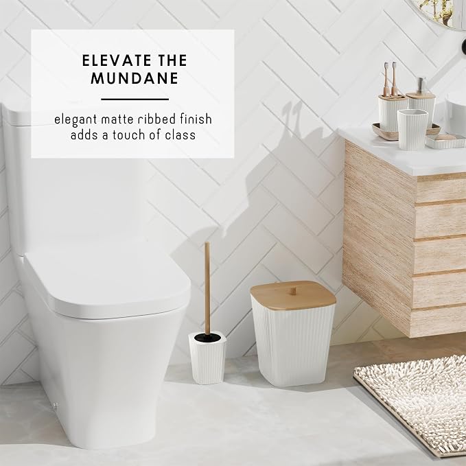Clara Clark Bathroom Accessories Set - Bathroom Set, Bathroom Sets with Shower Curtain and Rugs, Shower Curtain Set with Bathroom Trash Can - Ombre White - 22PC