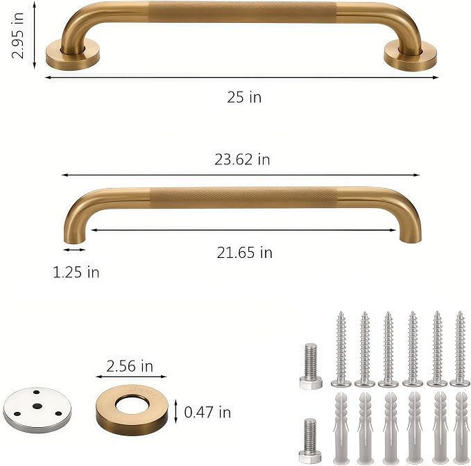 24 Inch Gold Stainless Steel Handrail, 1.25 Inch Diameter,Safety Grab Bars for Wall,Door, Handicap Grab Bars for Bathroom, Shower, Toilet, RV, Stair Railing Indoor & Outdoor
