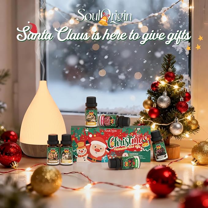 Soulorigin Christmas Essential Oils Set, Fragrance Oil Set for Diffuser, Scent Diffuser Oil for Candle Making-Christmas Cake, Eggnog, Candy Canes, Gingerbread, Mistletoe, Christmas Pudding