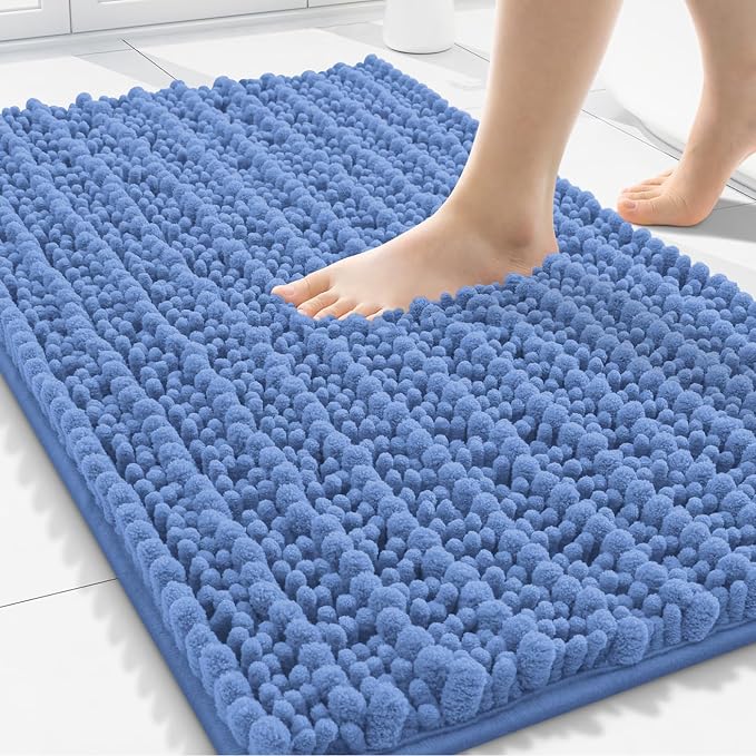 Smiry Bathroom Rugs Mat 30x20, Extra Soft Absorbent Chenille Bath Rugs, Non Slip Rubber Backing Machine Washable Quick Dry Bath Mats for Bathroom Floor, Tub, Shower, Home Accessories, Cornflower Blue