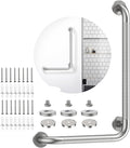 Brushed Nickel Angled Grab Bar 16x24 Inch, iHansee Bathroom Safety Bar w/Anti-Slip Knurled Grip, Wall Mount L Shaped Shower Handle for Elderly Senior Handicap, Toilet Bathtub Balance Support Bar