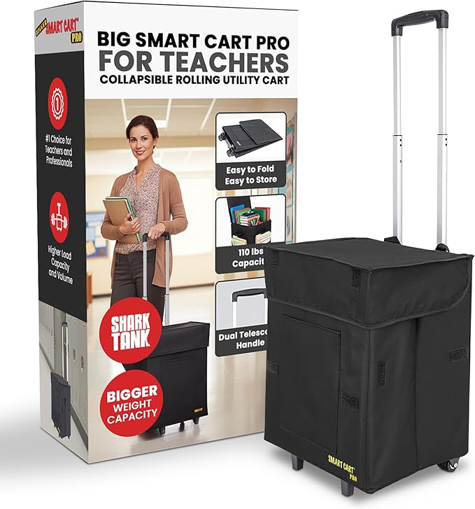 dbest products Bigger Smart Cart Pro with Wheels Lightweight Collapsible Cart, Retractable Pull Handle Multipurpose RollingCart Black