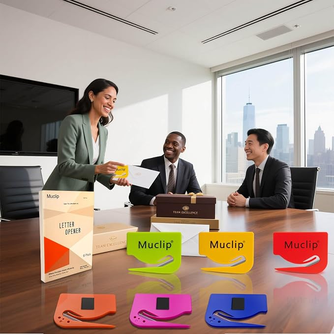 6 Pack Magnetic Letter Opener Kit - Safety Envelope Slitter with Hidden Blade & ABS Grip,6 Colors Envelope Opener for Letter,Mail,Packages,Office,Home (Includes 6 Magnetic Stickers)
