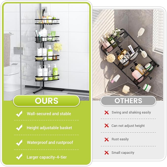 Aitatty Corner Shower Caddy Standing: 4-tier Rustproof Shower Organizer Shelf - Floor Shower Corner Shelf for Bathroom, Renters, Apartment & Dorm