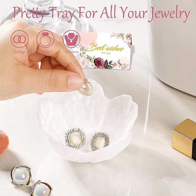 Gifts for Women Flower Jewelry Dish Ring Holder Jewellery Tray Vanity Organizer Room Decor Aesthetic Ring Holder Decorative Tray Trinket Dish Valentine's Engagement Birthday Gifts Stocking Stuffers