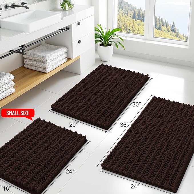 Smiry Bathroom Rugs Mat 40x24, Extra Soft Absorbent Chenille Bath Rugs, Non Slip Rubber Backing Machine Washable Quick Dry Bath Mats for Bathroom Floor, Tub, Shower, Home Decor Accessories, Brown