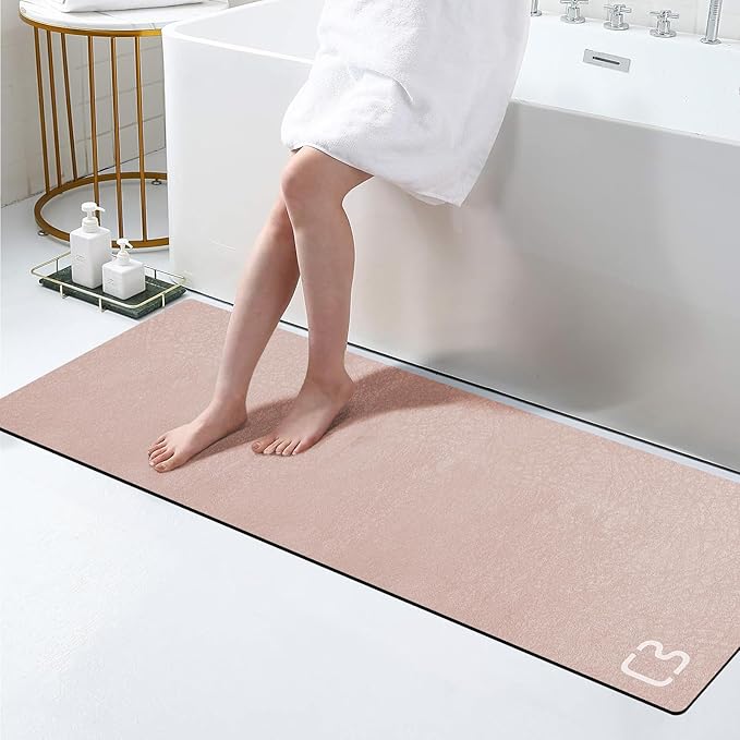 RUERYA Blush Pink Diatomaceous Earth Bath Mat 15.7"x47.2" Extra Long Bathroom Mat Large Fast Dry Super Absorbent Non-Slip Rubber Backed Shower Mat Bath Rugs Mats for Bathroom Floor, Tub, Shower, Sink
