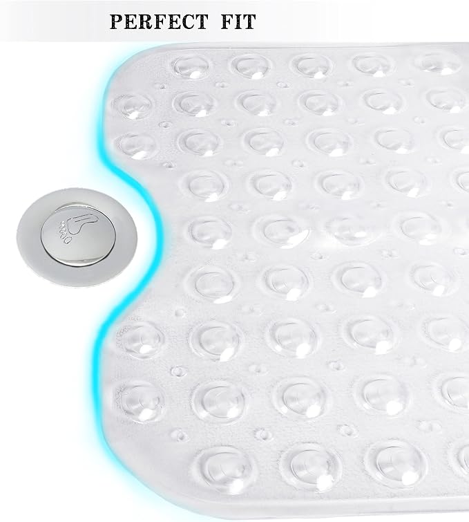 Bathtub and Shower Mats, Extra Long Non-Slip Bath Tub Mat 39 x 16 Inch, Machine Washable Bathmat with Suction Cups & Drain Holes for Bathroom Floor, Clear