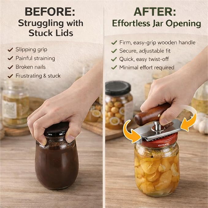 Cap Crack Jar Opener for Weak Hands, Stainless Steel Cap Crack Opener Tool, Ergonomic Cap Crack Can Opener for Seniors with Arthritis(2pcs Wood Grain)