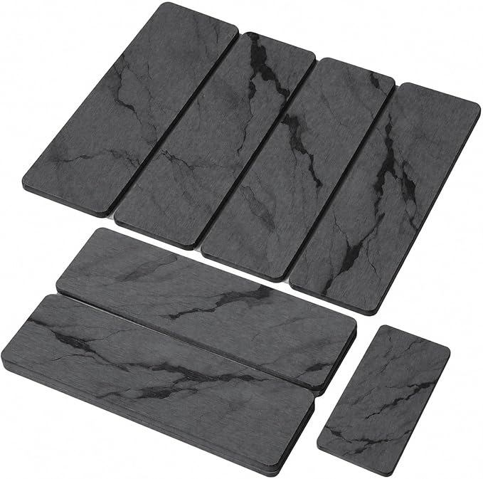Small Stone Dish Drying Mat for Kitchen Counter, 2 PCS 16"×12" & 8"x4" Quick Dry Stone Mats, Foldable Water Absorbing Diatomite Drying Dish Pad for Countertop Bottles Utensils Cups(Dark Gray Ink)