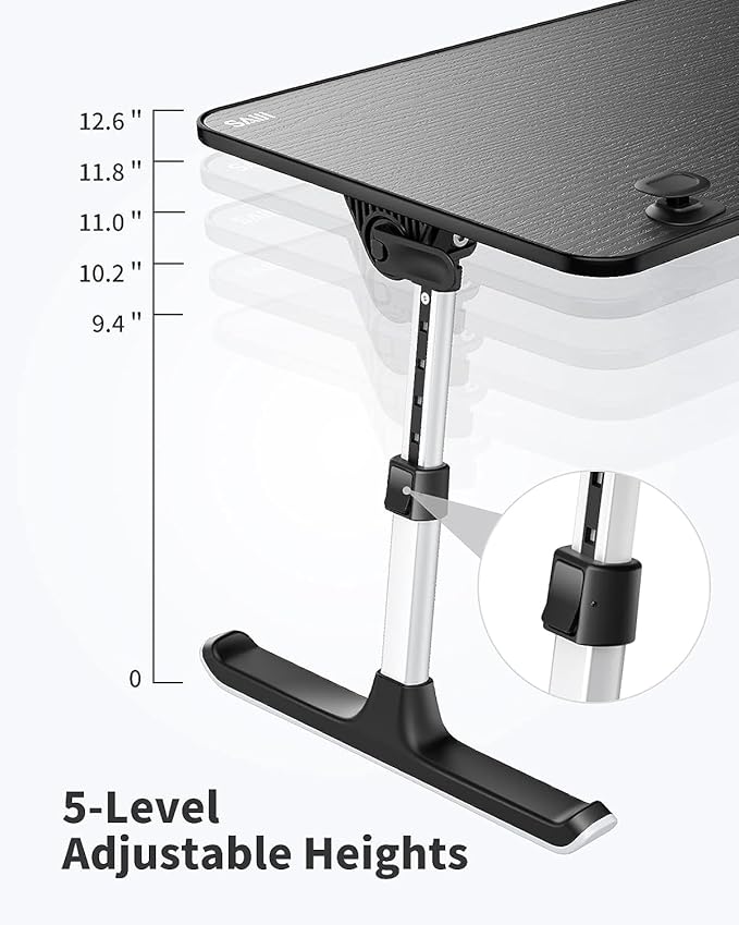 SAIJI Height & Angle Adjustable Laptop Stand for Bed, Lap Desk Bed Tray Table, Light Weight Foldable Portable Laptop Table for Couch Sofa Chair Floor Desk for Adults, Kids (52*30cm Black)