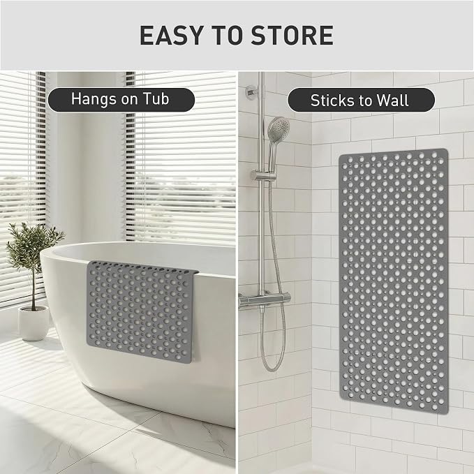 XIYUNTE Shower Mat Non Slip Bath Mat for Tub - 35" x 16" Soft TPE Bathtub Mat Non Slip Shower Mats for Inside Shower, Anti Slip Shower Mat with Suction Cups, Quick-Drying Bath Tub Mat, Grey