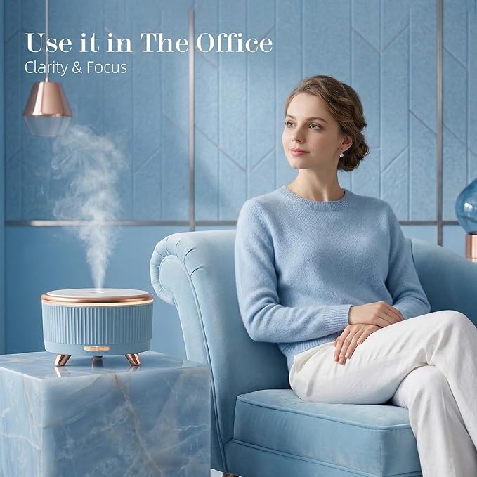 500ML Large Capacity Essential Oil Diffuser, Ultrasonic Aromatherapy Diffuser with 7 Color LED Lights with Remote Control, Cool Mist Humidifier, Timed Mist, Auto Shut-Off (Blue)
