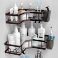 AKTECKE Shower Caddy Corner Organizer: 2Pack Adhesive Shower Shelf Essentials - No Drilling Stainless Steel Bathroom Storage Rack with Hooks and Toothpaste Holder - Shower Accessories