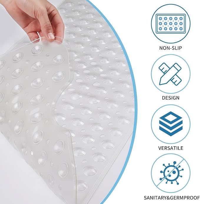 Bath Tub Shower Mat,Non Slip Machine Washable Bathroom Mat,Suction Cups and Drain Holes for Easy Cleaning,39.56 X 15.75 Inches(Transparent)