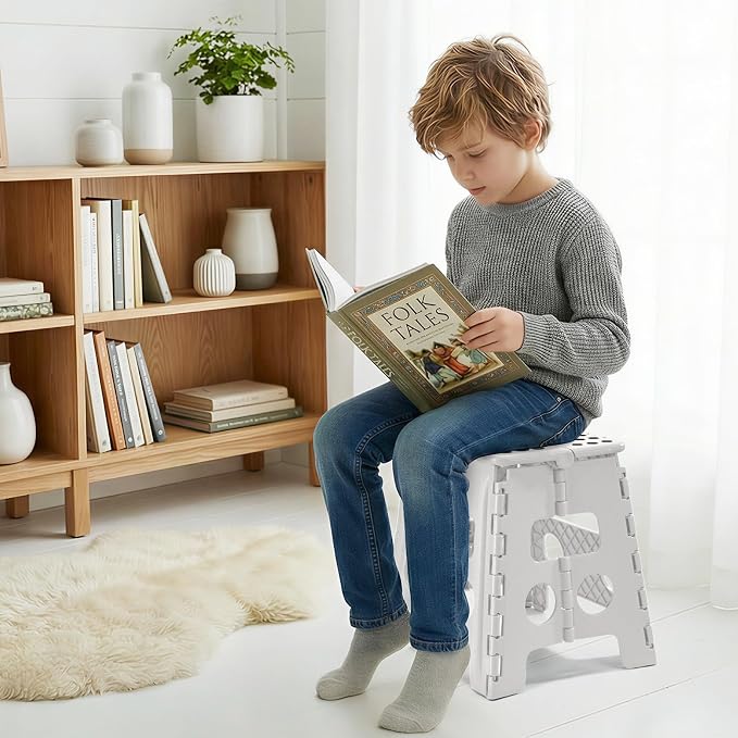 ACKO Folding Step Stool 13 Inch, Sturdy Collapsible Step Stool Foldable Up to 300 lbs for Adults & Kids, Non Slip Lightweight Foot Stools with Handle, Ideal for Kitchen, Bathroom, Bedroom, Garden