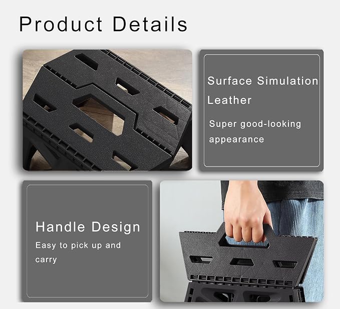 Folding Step Stool Holds 440 lbs - 9" Sturdy Foldable Step Stool with Non-Slip Base, Space Saving for Kitchen, Bathroom, Camping (Black)
