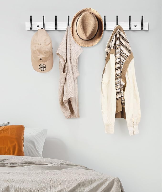 Optish Coat Rack Wall Mount, 16.5 Inches Wood Coat Hooks Wall Mount, Wall Coat Rack with 5 Hooks, Hat Rack Wall Hooks for Hanging Coat, Bag, Towel (1Pack, White)