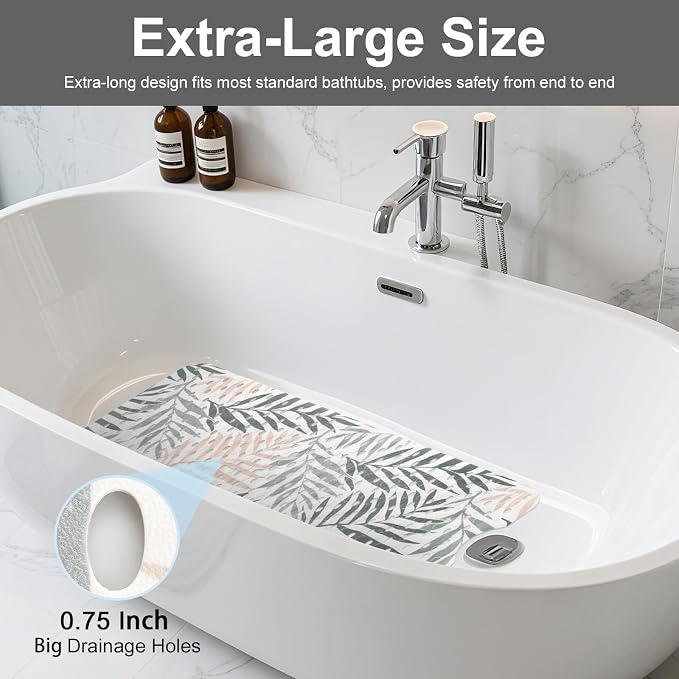 Large Shower Mat Non Slip, Yonala Premium Anti Slip Bath Mat for Tub, 40 x 16 Inch Extra Long Bathtub Mat with Suction Cups and Drain Holes, Easy Clean