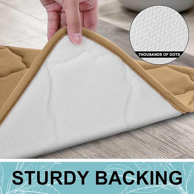 OLANLY Memory Foam Bath Mat Rug 40x32, Ultra Soft and Absorbent Bathroom Rugs, Non-Slip, Comfortable, Machine Washable Bath Carpet for Bathroom Floor, Tub Shower and Home Decor Accessories, Dark Beige