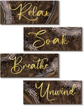 ONIZHITY 4 Pcs Brown Gold Bathroom Decor Brown Gold Wall Decor Relax Soak Unwind Breathe Wooden Rustic Marble Style Bathroom Accessories for Bedroom Living Room Office Kitchen(10X4)