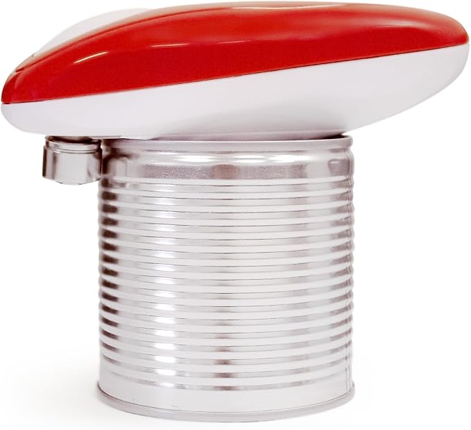 A1 Electric Can Opener – Smooth Edge Tin Opener with Easy-Touch Start & Stop, Ergonomic, Compact & Cordless Design - Red