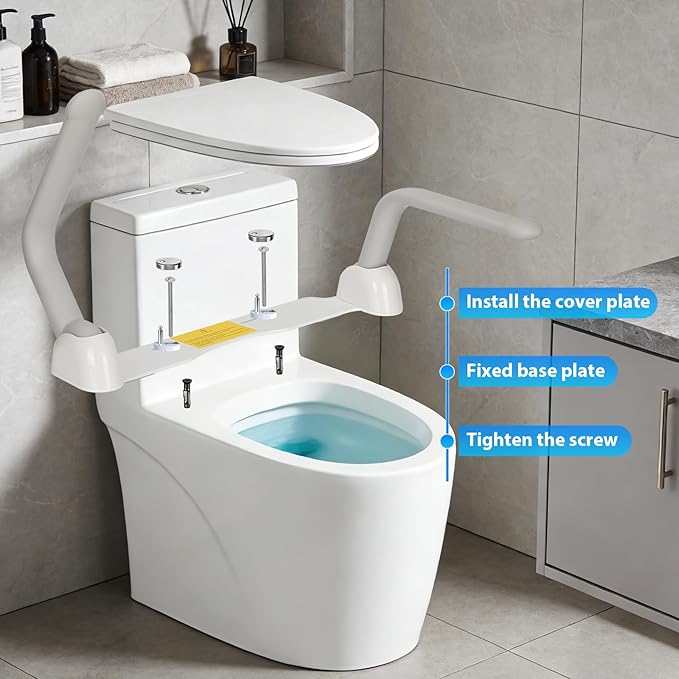 Toilet Safety Rails for Seniors,Easy Installation & Sturdy Handicap Toilet Safety Frame,Seat Handles for Elderly Disabled or Mobility Issues