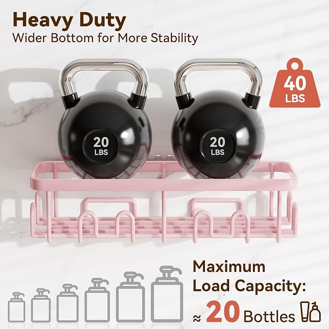 YASONIC Shower Caddy Adhesive, 100% Rustproof Shower Organizer, Large Capacity Shower Shelves for Inside Shower, No Drill Shower Storage for Home (2 Pack Pink)