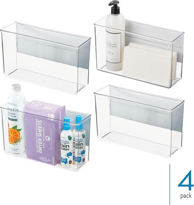 InterDesign iDesign Magnetic Large Clear Plastic Organizer Bins for Laundry Room Storage - 4-Pack