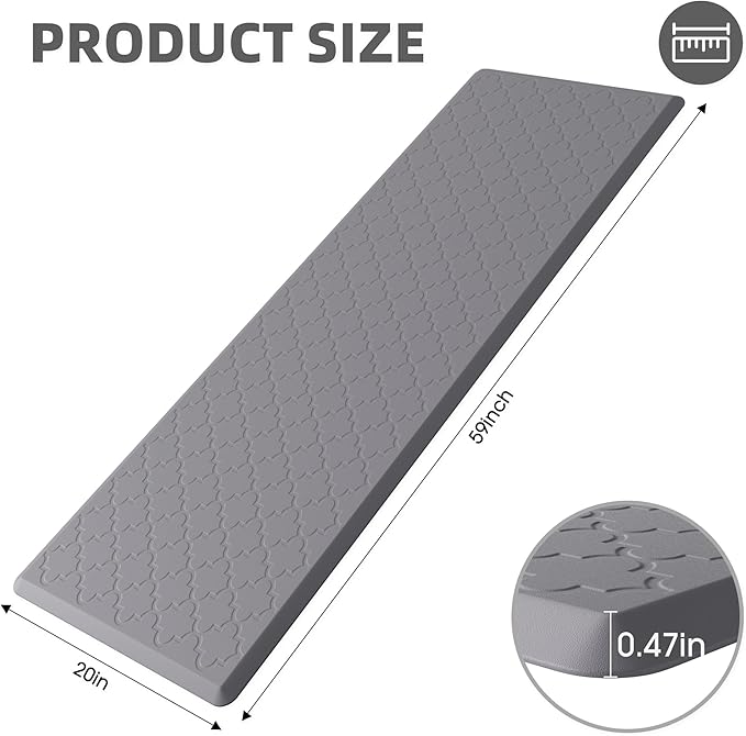 Kitchen Mats for Floor - Anti Fatigue Mats for Kitchen Floor - Non Slip Cushioned Rugs for Standing, Office, Sink, Laundry, Grey