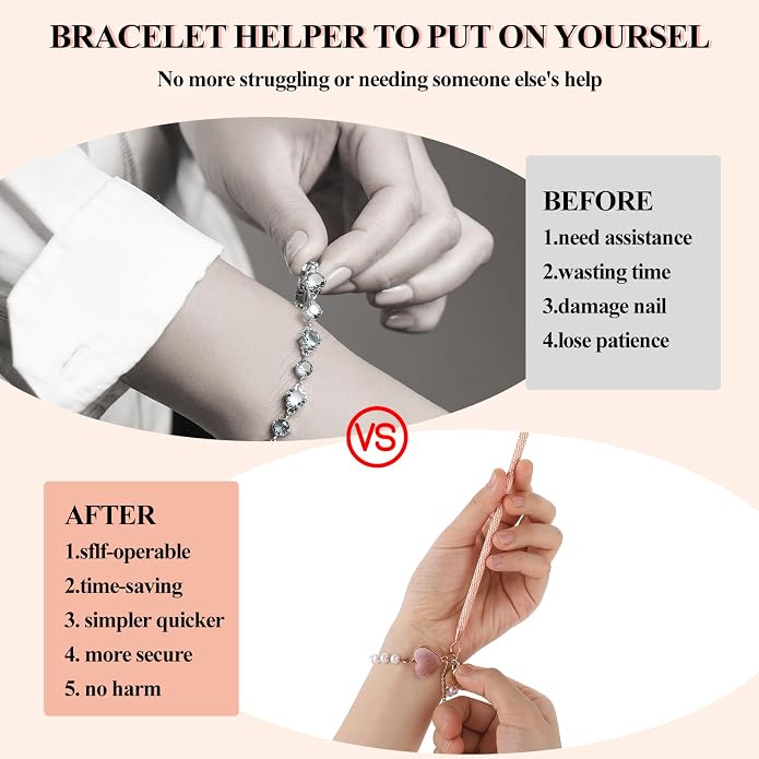 Sliverdew Bracelet Helper Tool - Bracelet Wearing Aid Hook and Clips - Metal Bracelet Assistance Tool - Jewelry Fastening Tools for Necklace/Watch Clasps, Zips, Crafts - Arthritis Elderly