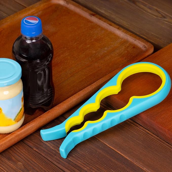 Jar Opener, Bloss Non Slip Jar Bottle Opener Jar Gripper for Weak Hands, Seniors With Arthritis and Children, 4 in 1 Multi-Function Colorful Can Opener Kitchen Tool Get Lids Off Easily, Blue Yellow