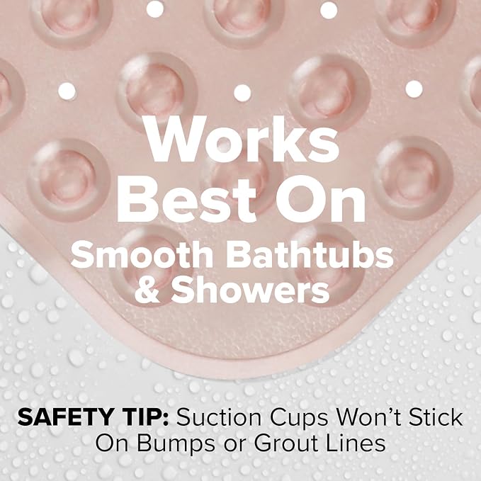 SlipX Solutions Power Grip Extra Long Bath Tub & Shower Mat 39x16, Wet Floor Non-Slip for Elderly & Kids Bathroom, 30% Longer Bathtub Mats, 200 Suction Cups, Drain Holes (1, Translucent Coral)