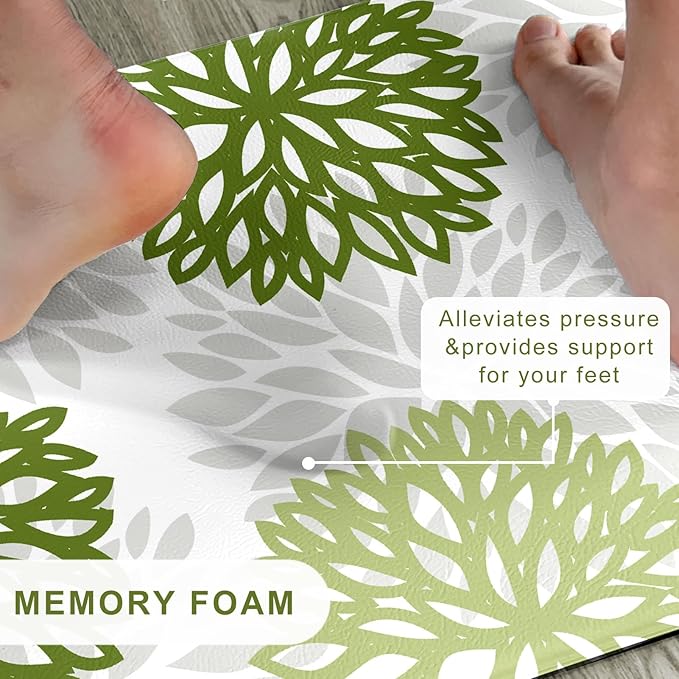 Kitchen Mats Set of 2 Cushioned Anti Fatigue Kitchen Rugs Non Slip Waterproof Kitchen Runner Memory Foam Kitchen Floor Mat Comfort Standing Mat for Sink,Office,Laundry, Green