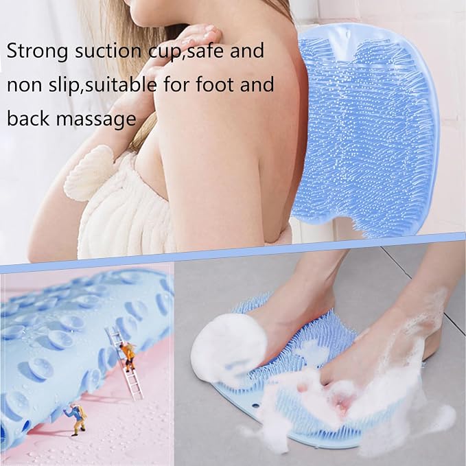 Shower Foot and Back Scrubber Mat,Wall Mounted Shower Foot Scrubber with Suction Cups,Exfoliating Silicone Massage Foot Cleaner for Shower(2pcs)