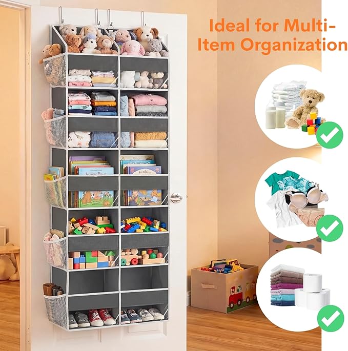 Over the Door Organizer 5 Tiers, Extra Large Behind Door Storage of 10 Compartments, 80 lbs Weight Capacity Over Door Organizer, Door Hanging Organizer for Closet, Diaper Organizer, Room storage