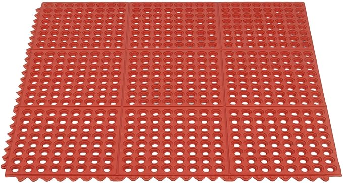 ROVSUN Rubber Floor Mat with Holes, Anti-Fatigue/Non-Slip Drainage Mat, for Industrial Kitchen Restaurant Bar Bathroom Utility Garage Pool Entry Door Mat, Indoor (36''x 36'' Red 1Pcs)