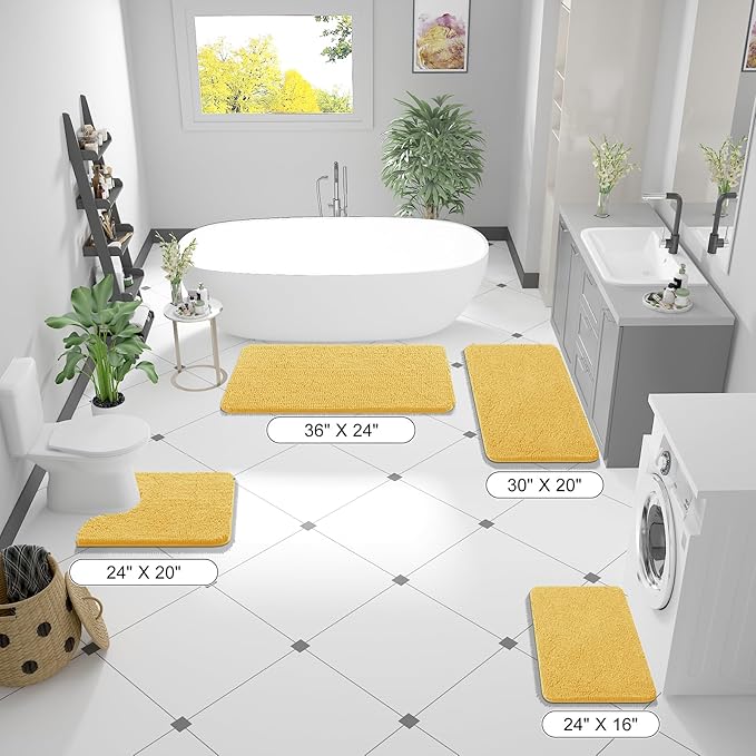 OLANLY Bathroom Runner Rugs 59x24, Extra Soft Absorbent Chenille Bath Rugs, Rubber Backing Quick Dry, Machine Washable Long Bath Mats for Bathroom Floor, Tub and Shower, Home Decor Accessories, Yellow