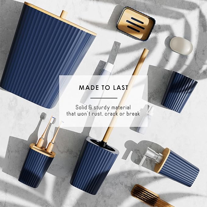 Clara Clark Bathroom Accessories Set - Bathroom Set, Bathroom Sets with Shower Curtain and Rugs, Shower Curtain Set with Bathroom Trash Can - Ombre Navy - 22PC