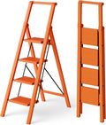 HillhutApex 4 Step Foldable Aluminum Step Ladder with Handgrip, Anti-Slip Pedal, 330 lbs Capacity, Lightweight & Portable for Home, Kitchen, Office, Garage (Orange)