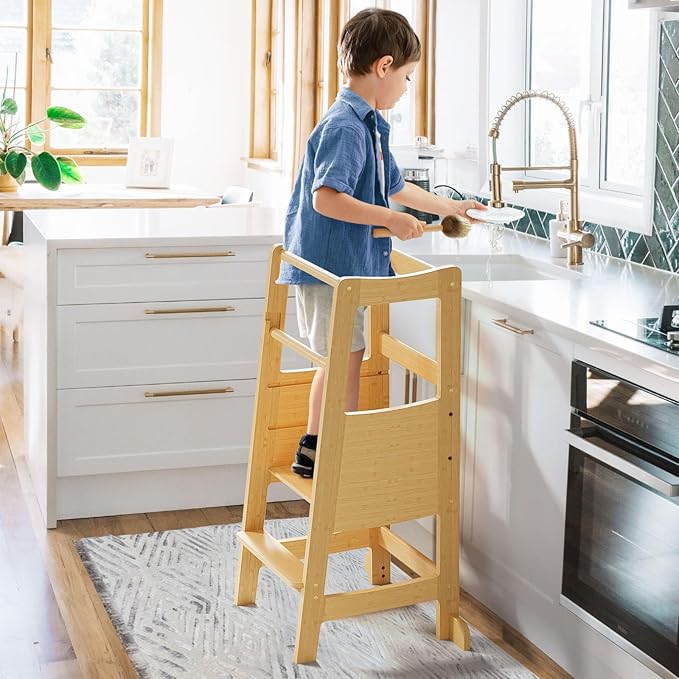 Toddler Standing Tower, Toddler Step Stool with Safety Rail, 3 Heights Adjustable Learning Standing Stool, Wide Platform Design Step Stool, Stool for Kids