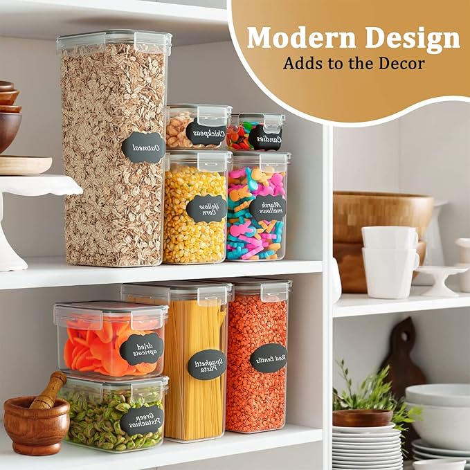 18 Pack Airtight Food Storage Containers with Lids, BPA Free Clear Pantry Storage Container for Kitchen Food Pantry Organizers and Storage, Plastic Pantry Organiser for Cereal,Flour and Sugar
