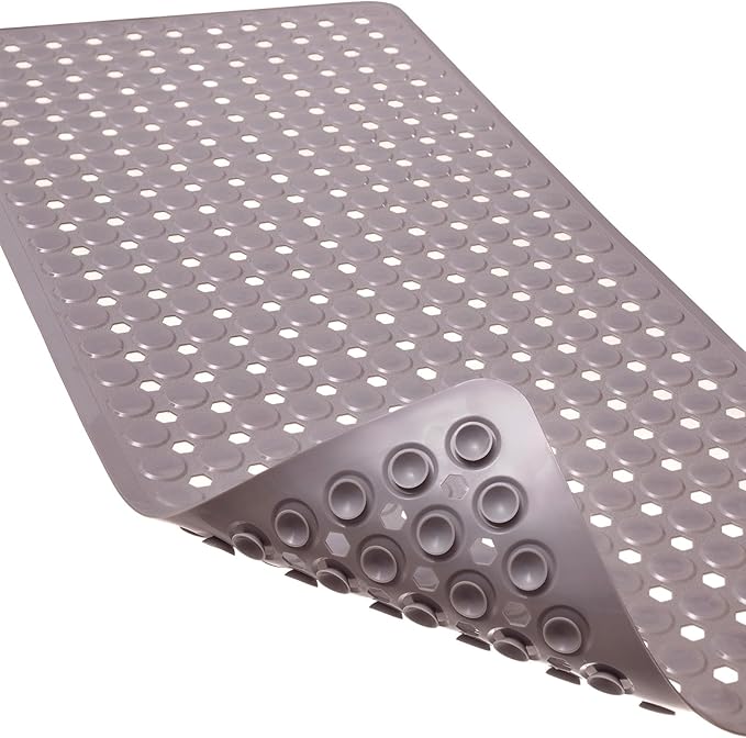 Non-Slip Bathtub and Shower Mats, Power Grip Bath Mat 35 x 16.3 Inch with Suction Cups and Drain Holes for Tub Bathroom Floor Safety, Machine Washable Soft Bathmat, Tan